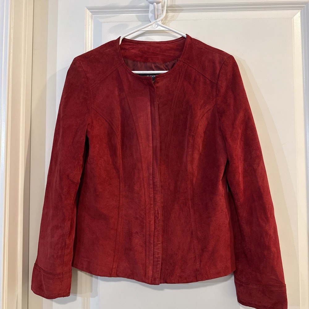 Women's Alfani Red Suede Leather Zip Up Jacket Size Medium
